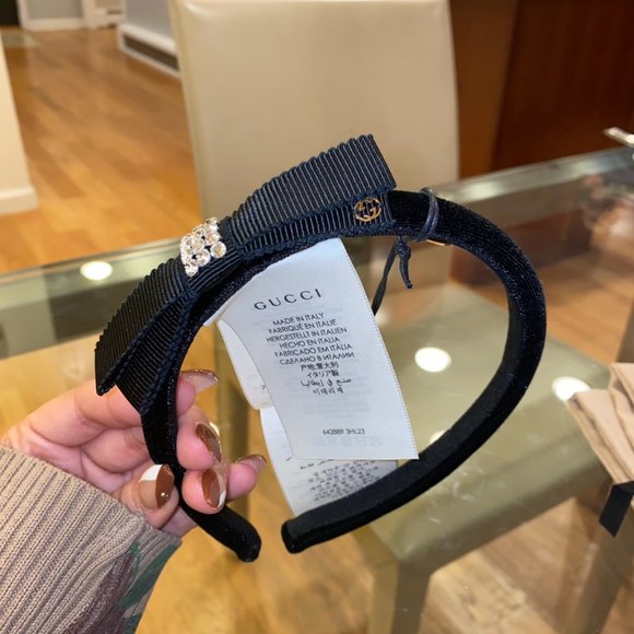 GUCCI Velvet Headband With Crystal Bow NEW main image 8